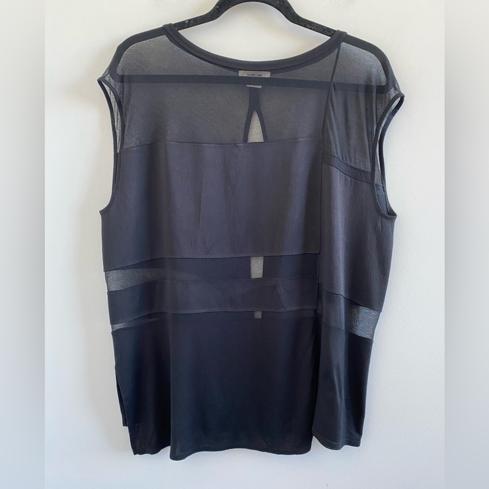 Helmut Lang Black Sheer Panel Asymmetrical Open Back Blouse Size Medium